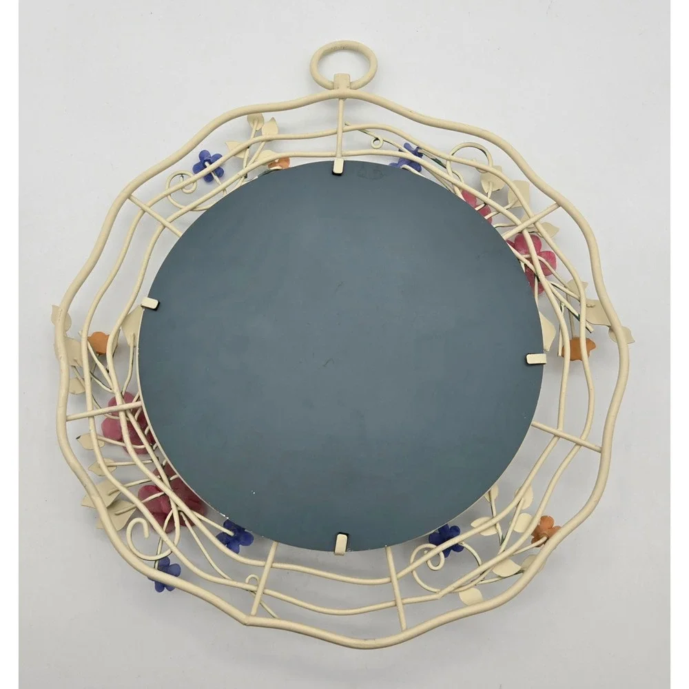 Vintage Floral Meal Wall Mirror Round Pink Blue Flower Vine Cottagecore Decor